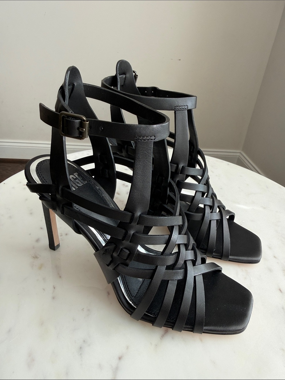 PAIGE Black Woven Strappy High Heel Sandals